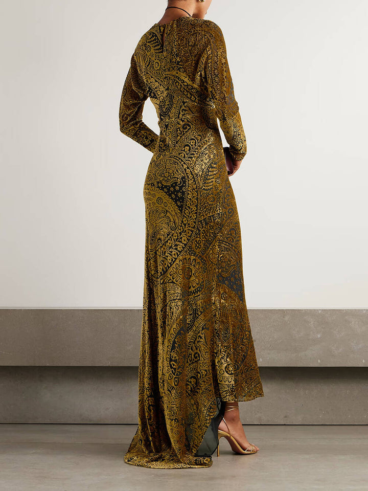 Fashionable Printed Asymmetrical Fitted Maxi Dress