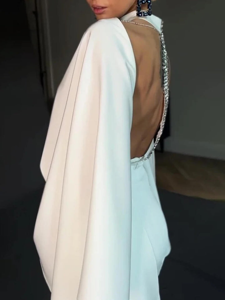 Elegant Backless Cape Mini Dress