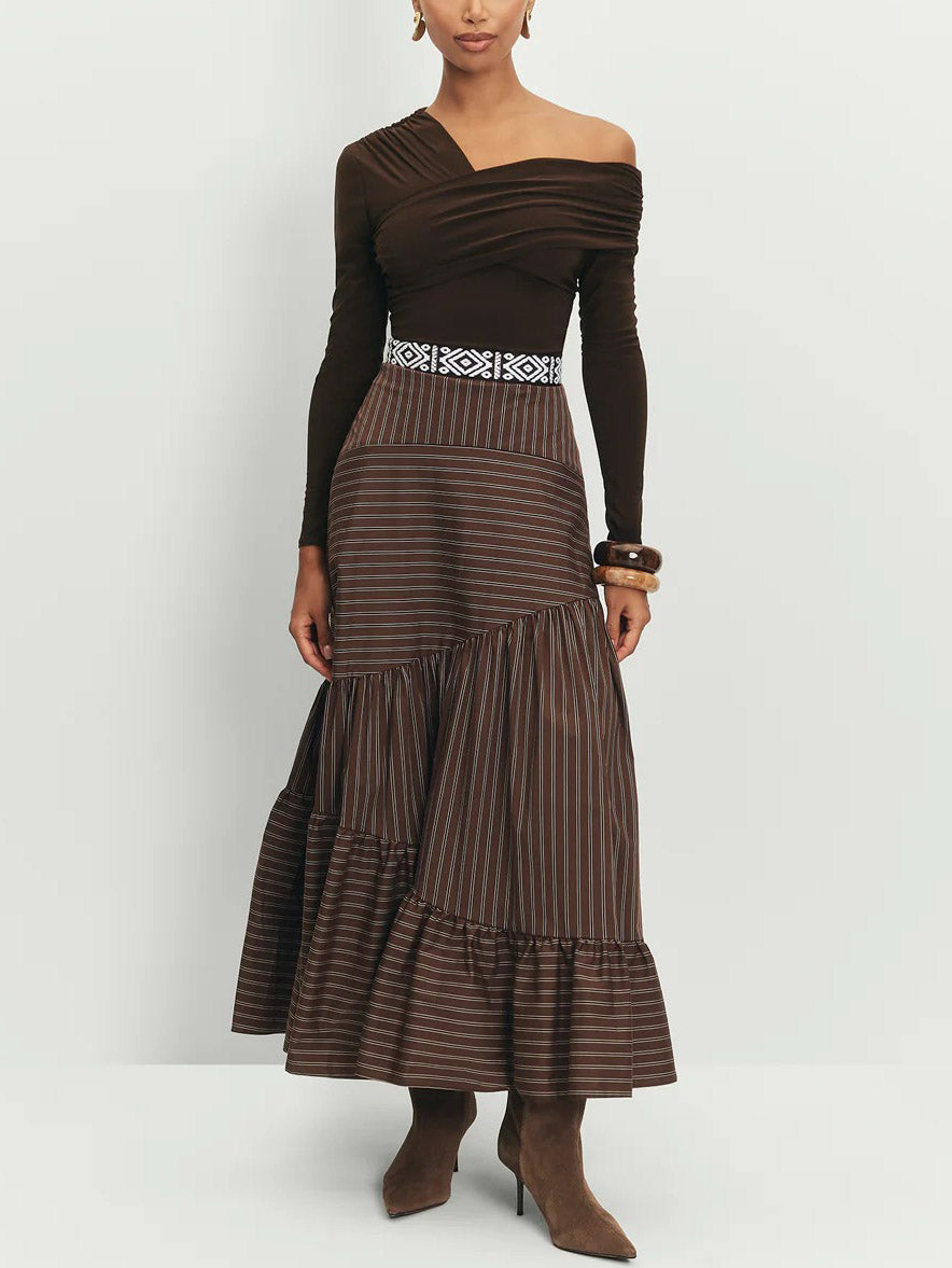 Elegant Off-the-shoulder Pleated Long-sleeved T-shirt