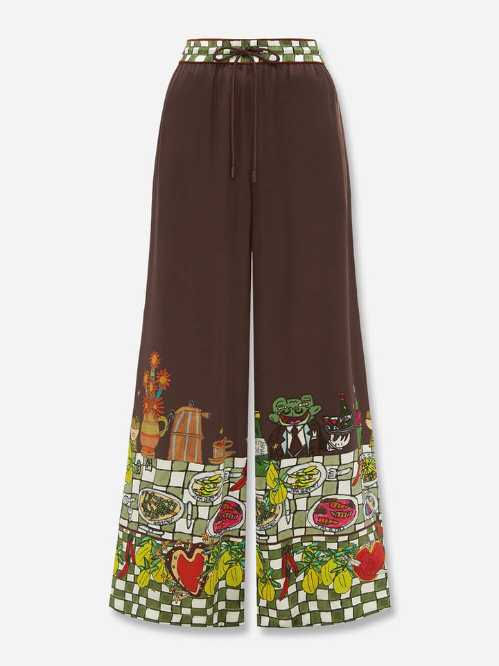 Unique Floral Print Elastic Waist Wide-Leg Pants
