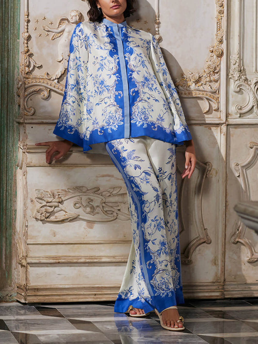 Chic Digital Print Wide-Leg Pants