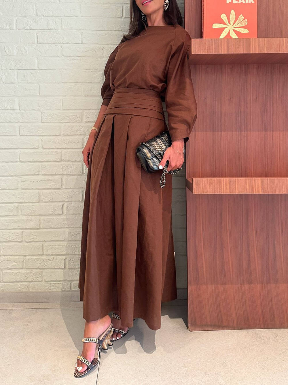 Retro Linen Pleated Pocket Loose Skirt