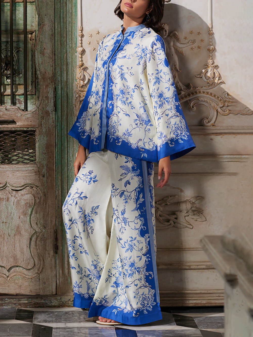 Chic Digital Print Wide-Leg Pants