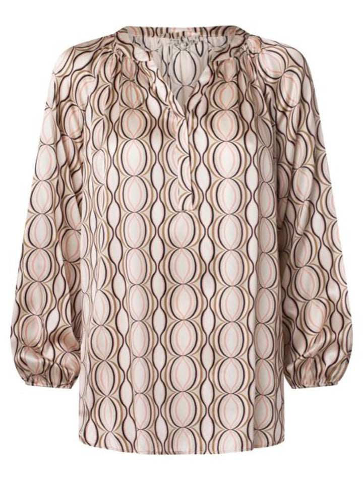 Retro Circle Print Charm Cuffs Loose Fit Shirt
