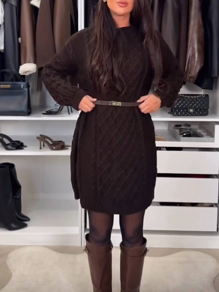 Casual Fashion Cable Knit Long Sleeve Sweater Mini Dress
