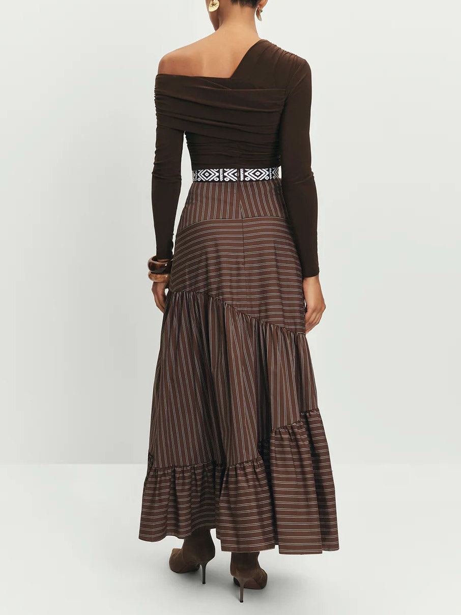Elegant Off-the-shoulder Pleated Long-sleeved T-shirt