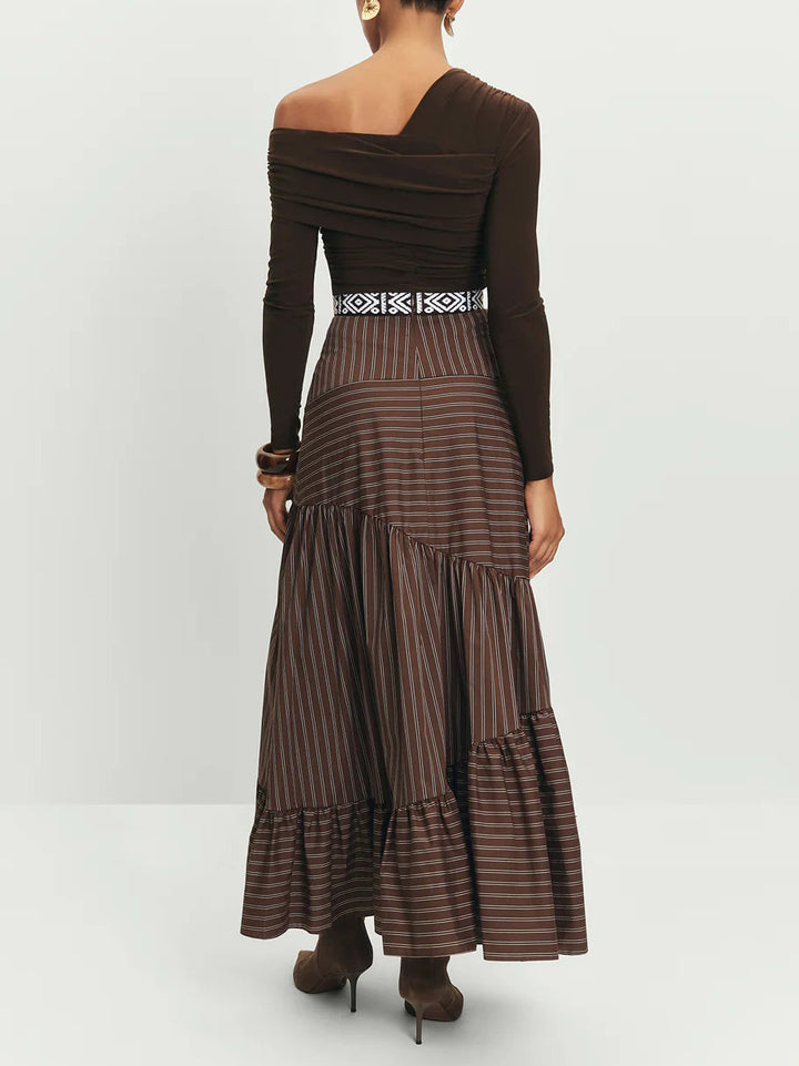 Elegant Off-the-shoulder Pleated Long-sleeved T-shirt