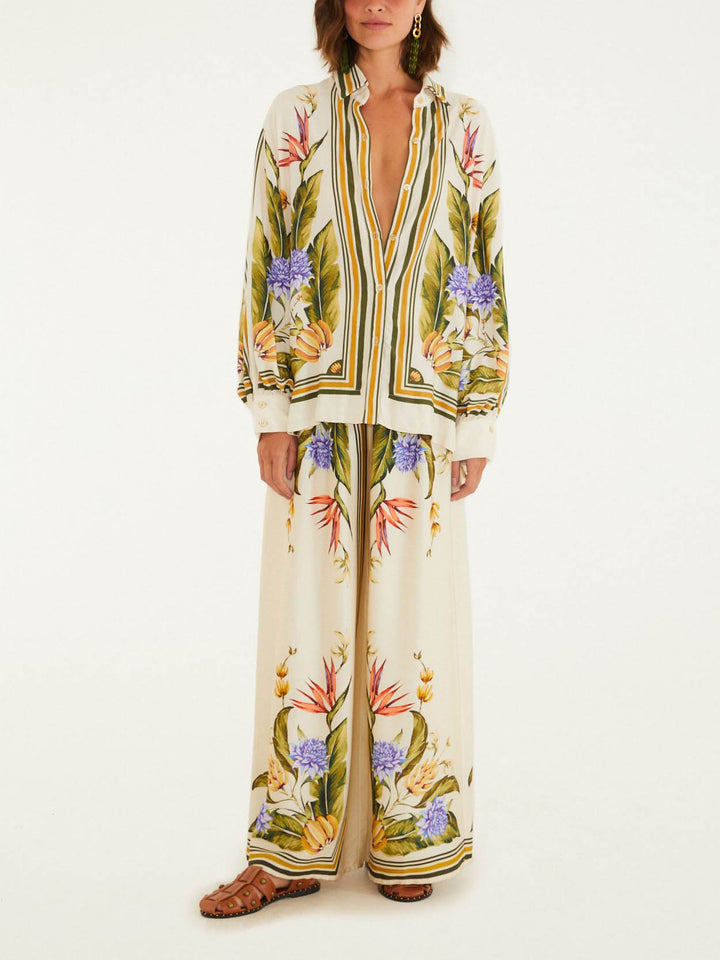 Exquisite Satin Floral Print Shirt