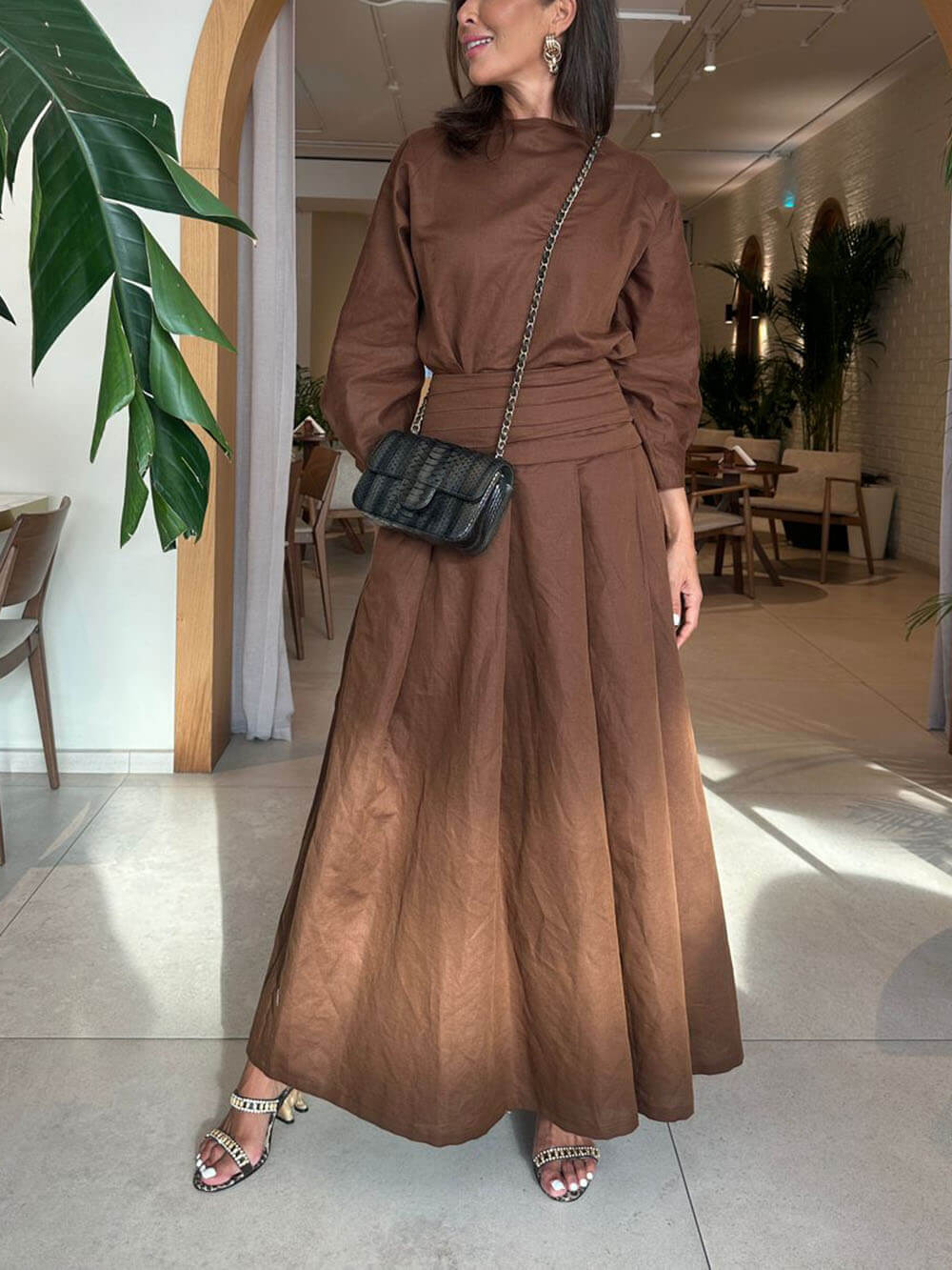 Retro Linen Pleated Pocket Loose Skirt