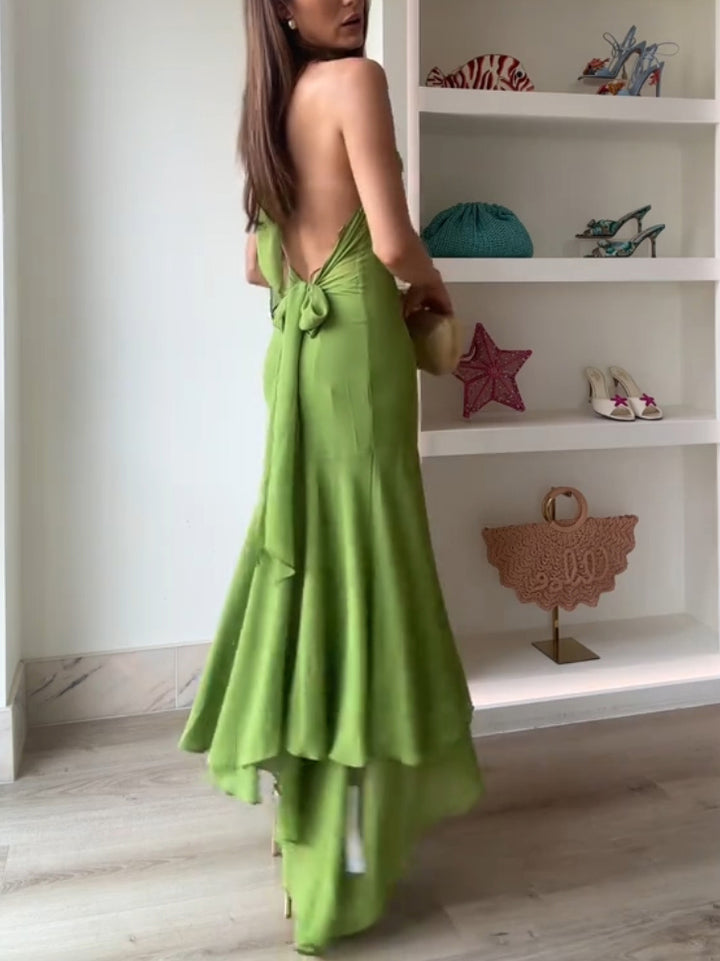 Fashion Halter Neck Asymmetric Home Maxi Dress