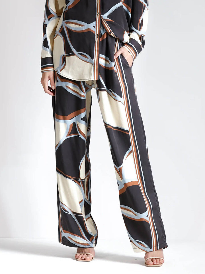 Unique Abstract Pattern Print Wide-leg Pants
