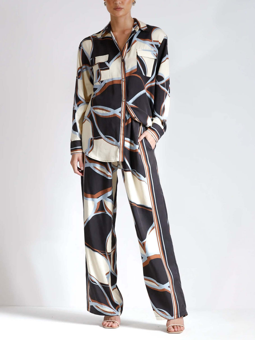 Unique Abstract Pattern Print Wide-leg Pants