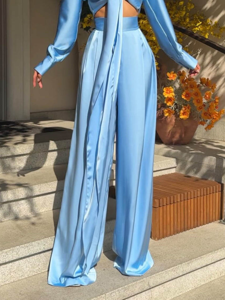 Elegant High-waisted Satin Wide-leg Pants