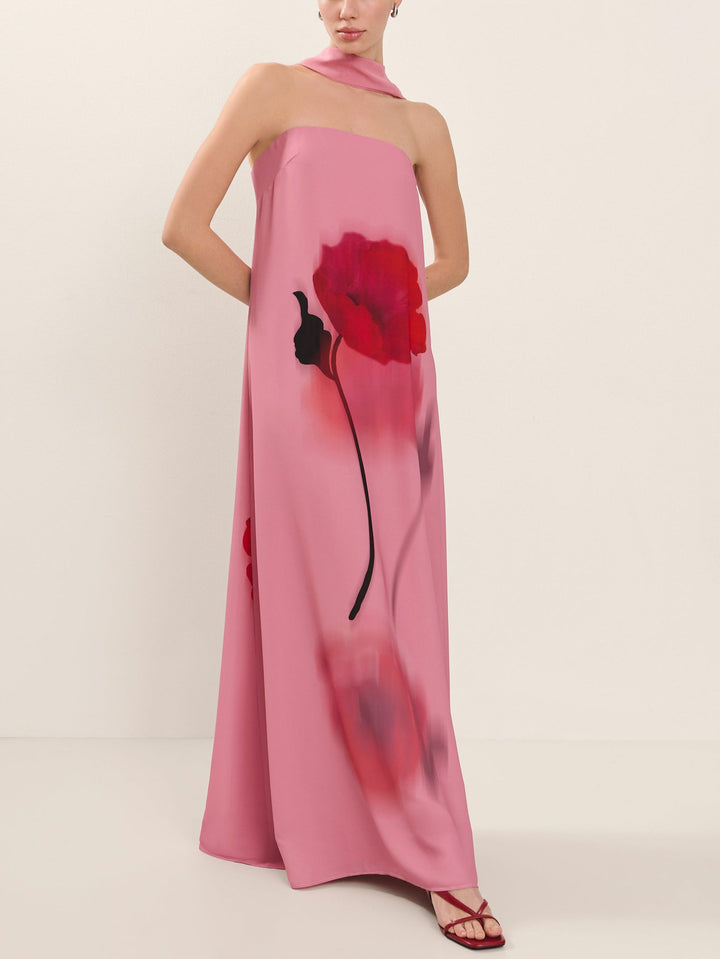 Unique Floral Print Off-the-shoulder Maxi Dress