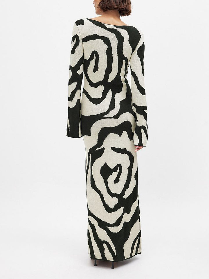 Elegant jacquard pailletter strikket maxi kjole