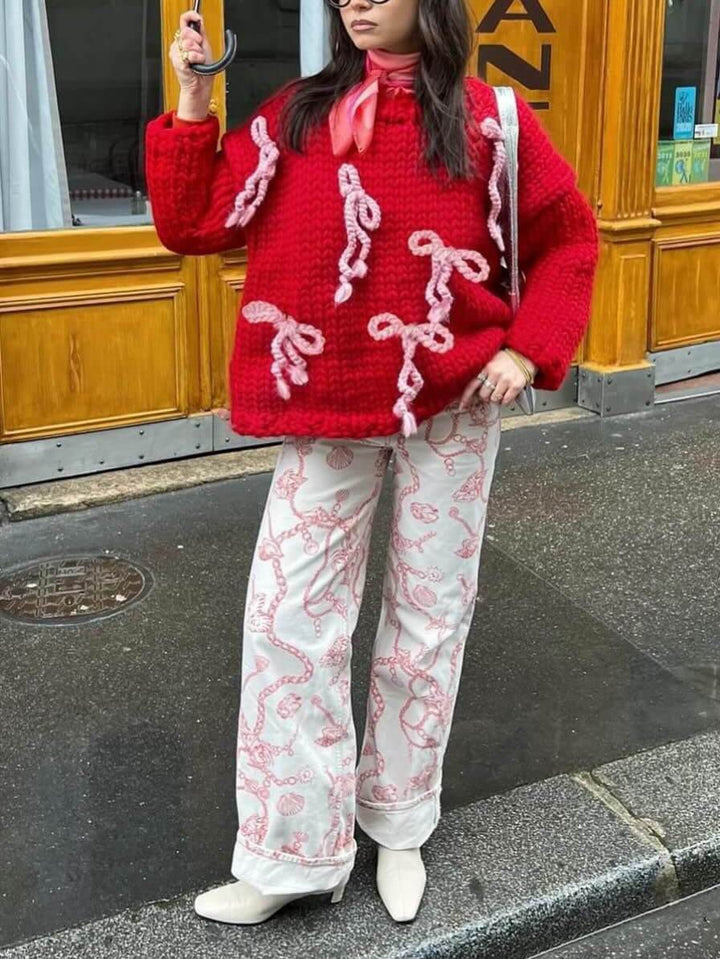 Unik løs genser med rund hals
