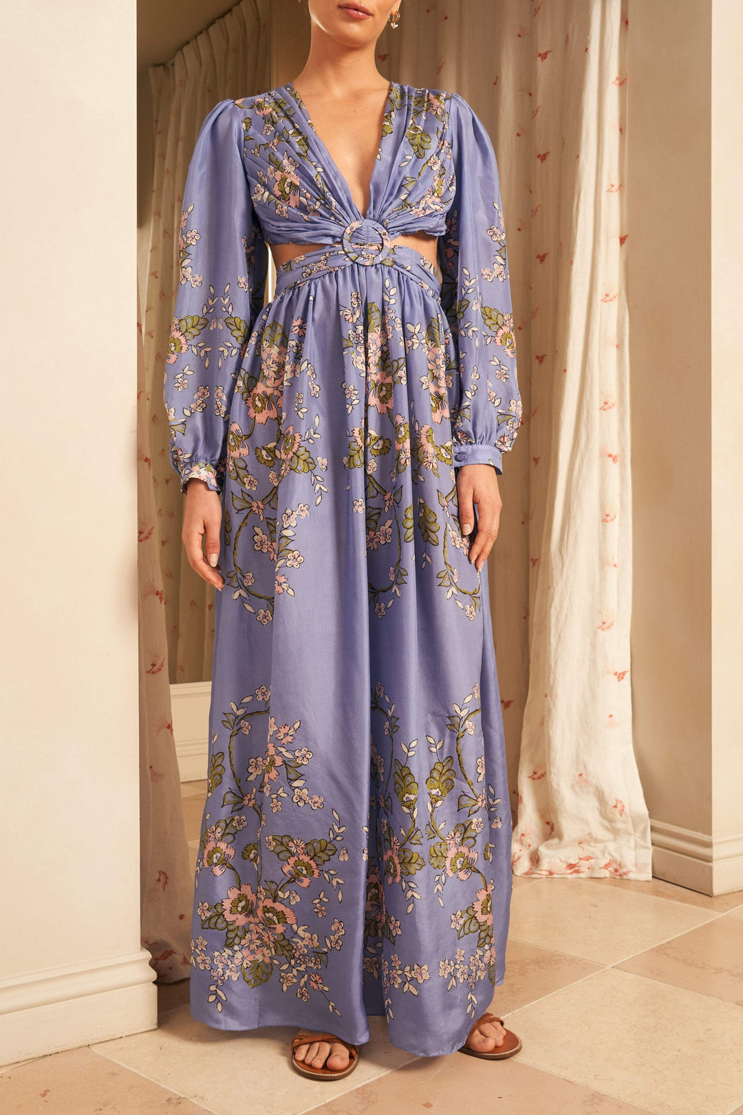 Robe longue creuse à imprimé floral exquis