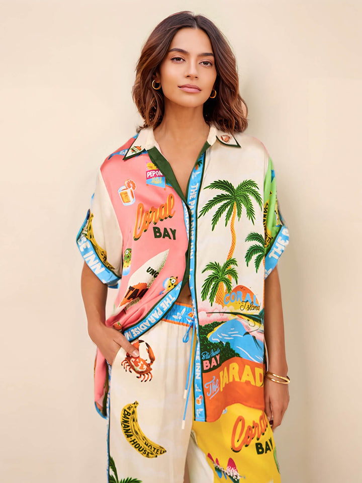 Sunny Beach Summer Style Printed Two Piece Set - Top