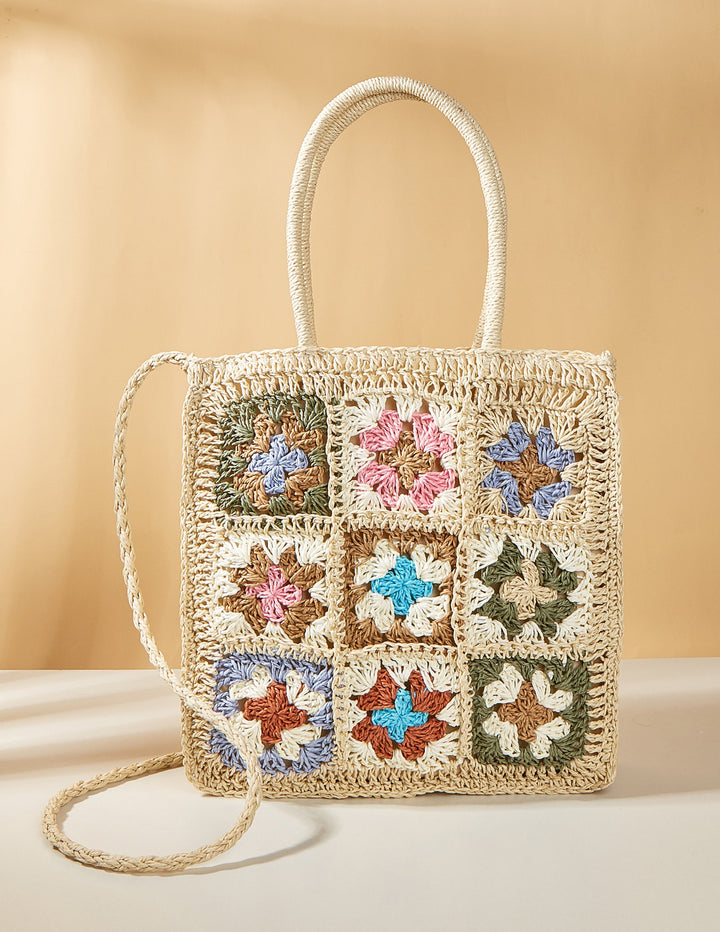 Colored Flower Woven Straw Bag