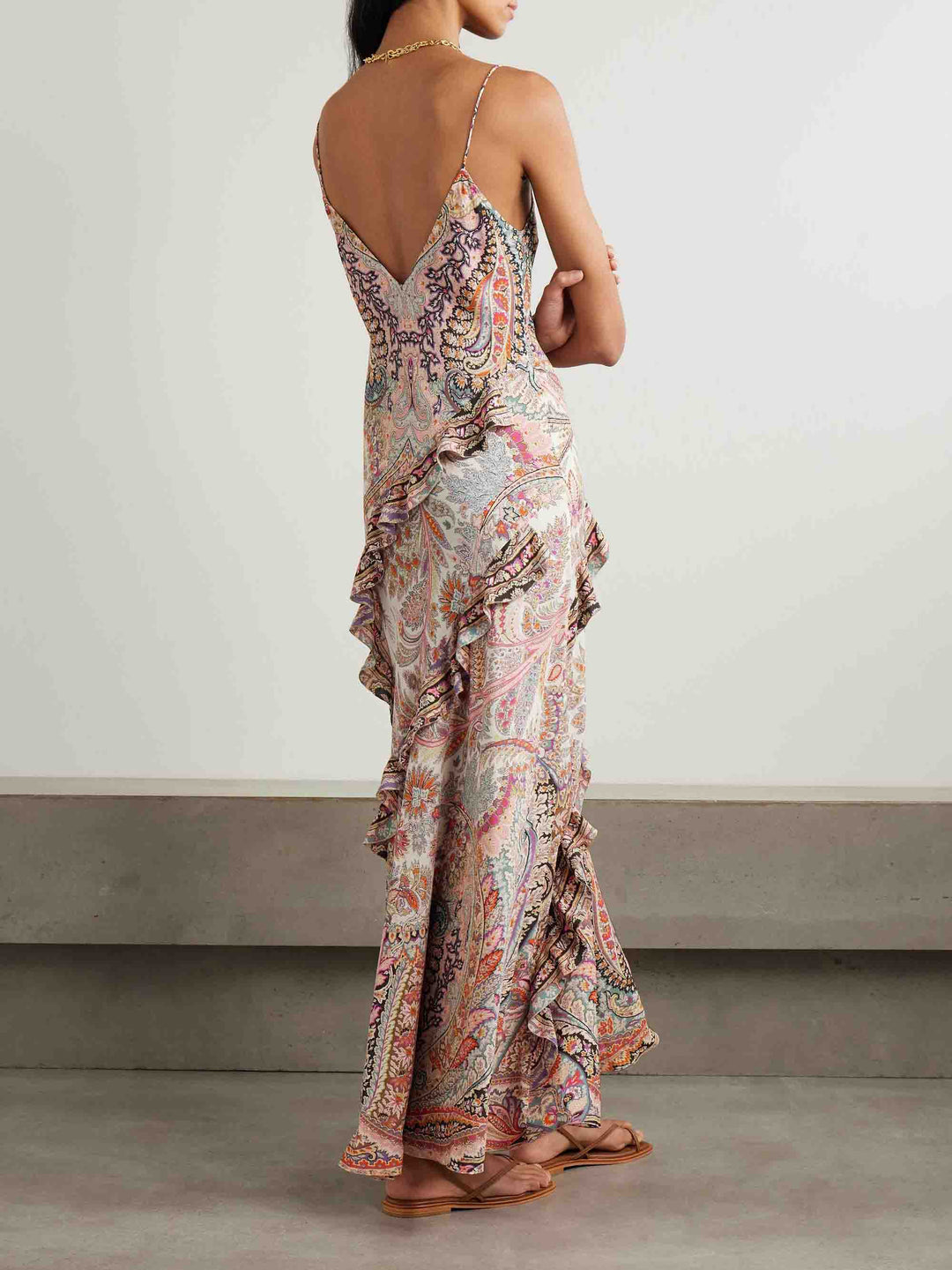 Retro Pirley Print Ruffle Chiffon Midi Dress