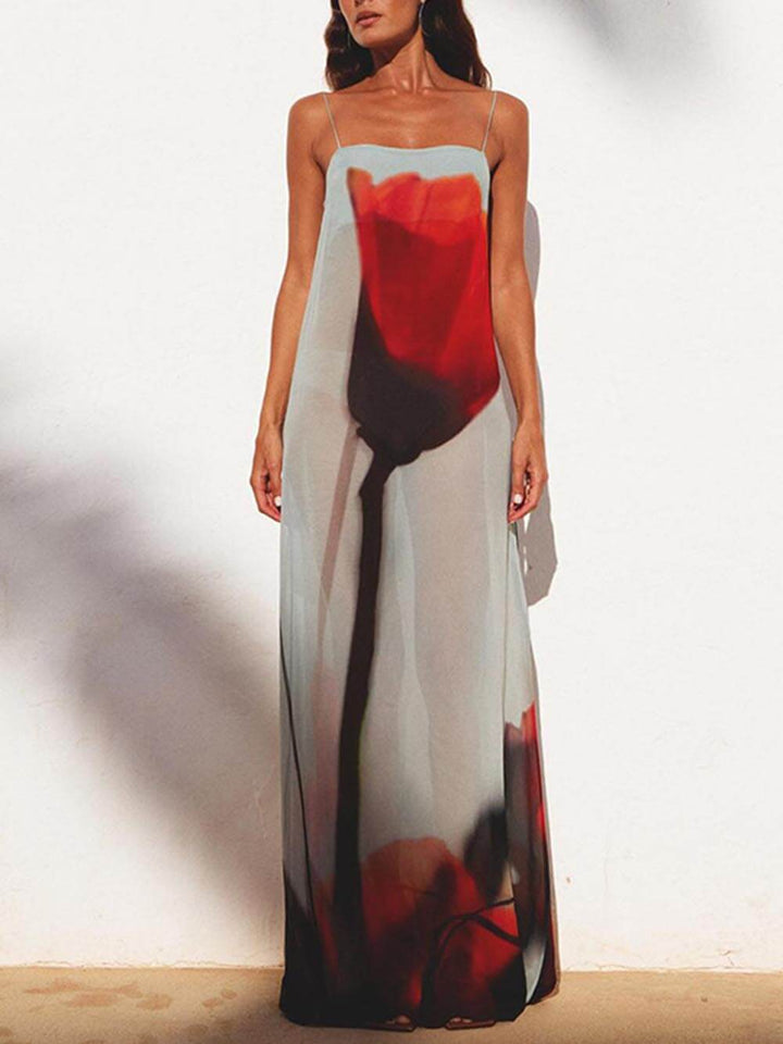 Διακοπές Abstract Tulip Print Slip Maxi Φόρεμα H-Line