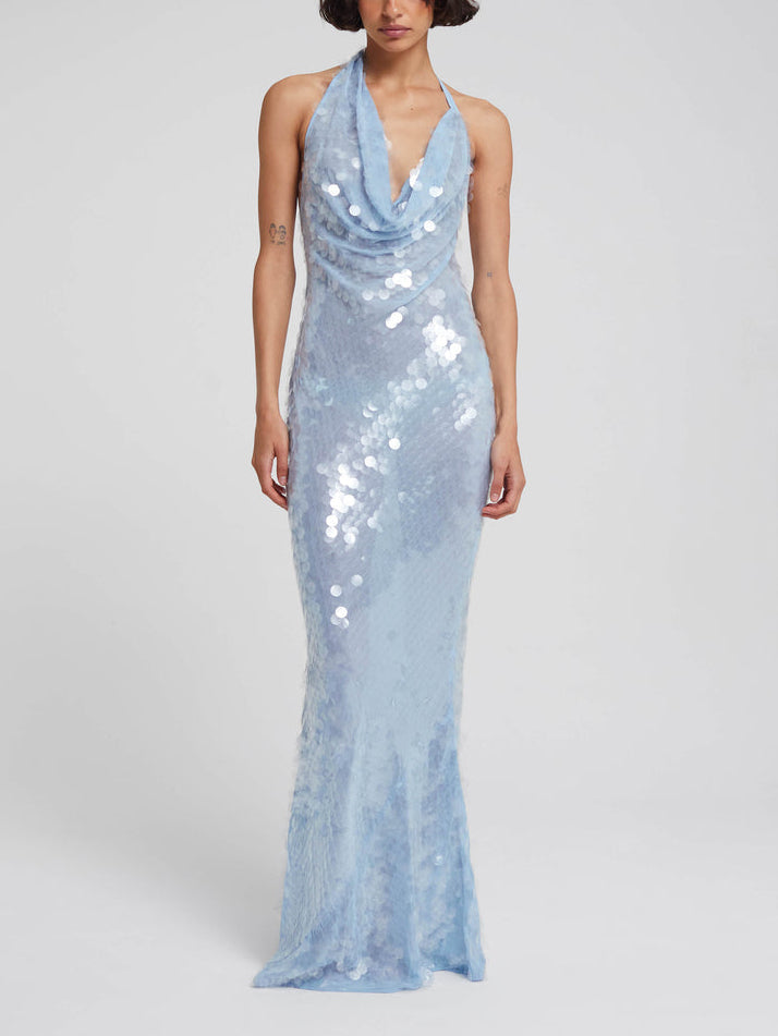 Elegant And Sexy Halterneck Sequined Fishtail Maxi Dress