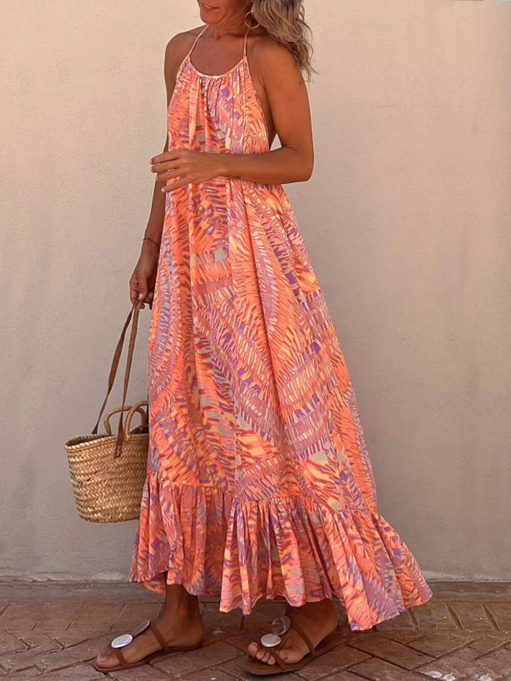 Golden Times Ethnic Print A-linjainen Vacation Maxi -mekko