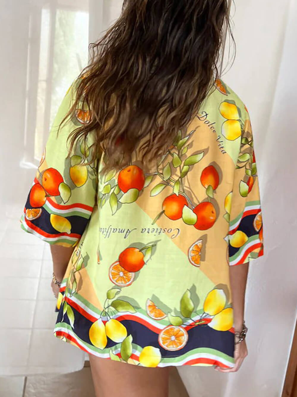 Modern Lemon Print Cardigan Single Breasted Lapel Shirt