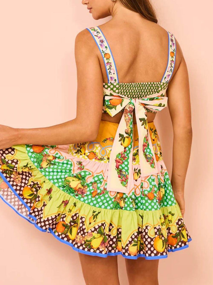 Summer MulticolorLemon Preated Hem Mini Dress