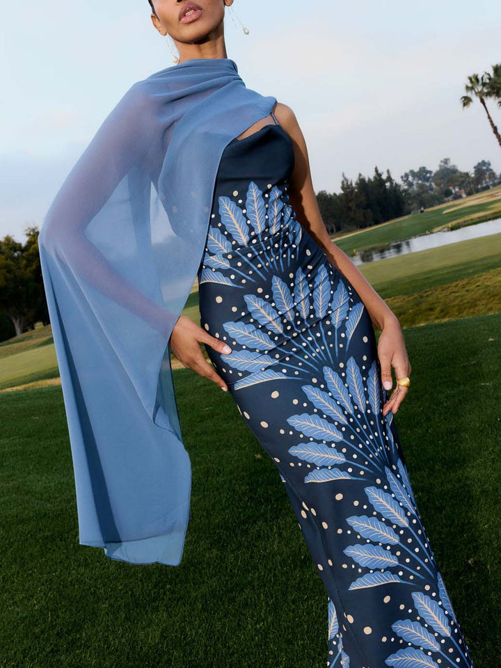 Retro Print Suspender Hip Maxi Dress