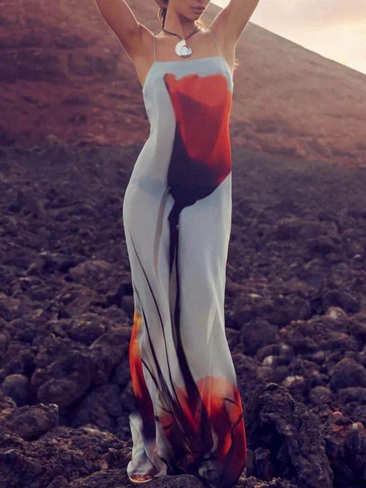 Διακοπές Abstract Tulip Print Slip Maxi Φόρεμα H-Line