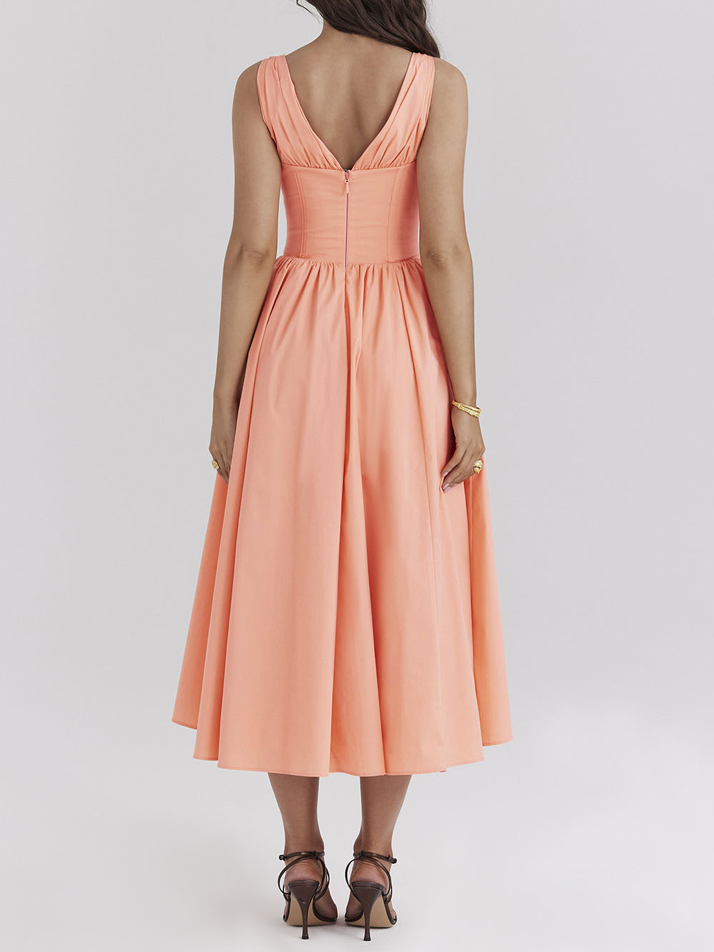 Retro Palace Style Deep V-Neck Midi Dress