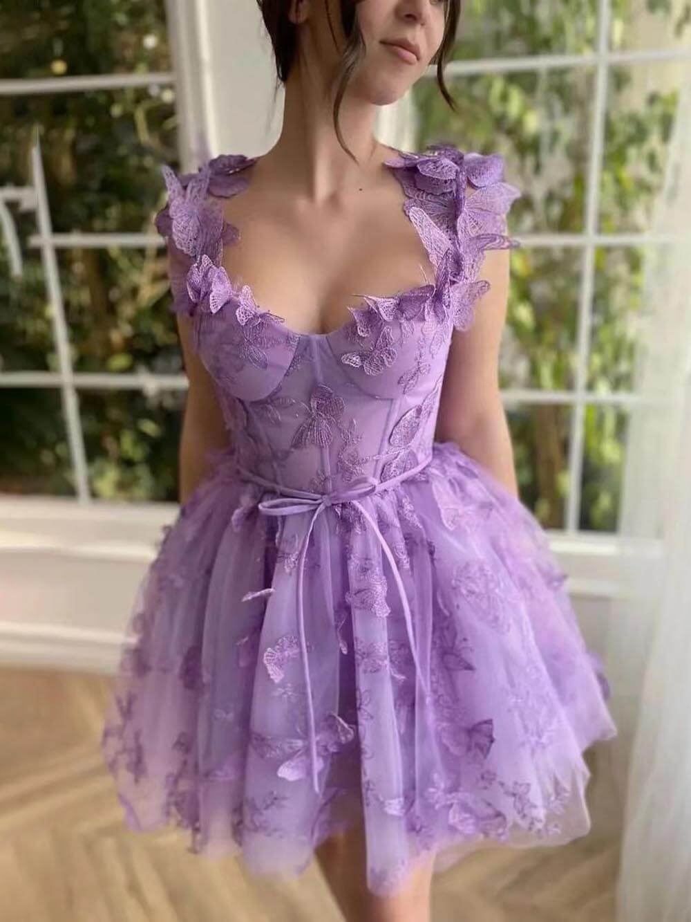 Elegant Tulle Butterfly Lace Applique Ball Gown Mini Dress