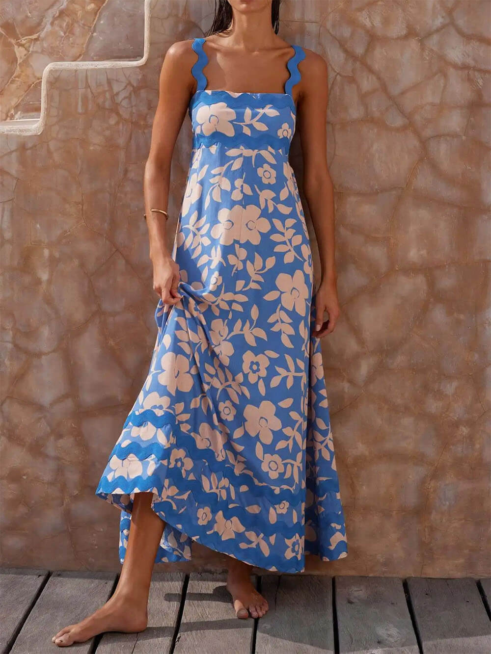 Printed Square Neck Strap Maxi Dress