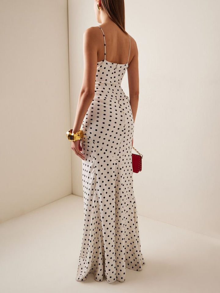 Retro Elegant French Polka Dot V-Neck Maxi Dress