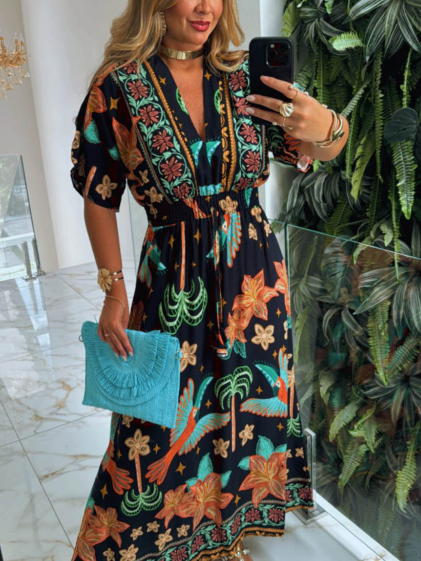 Unique Rainforest Coconut Tree Print Maxi Dress