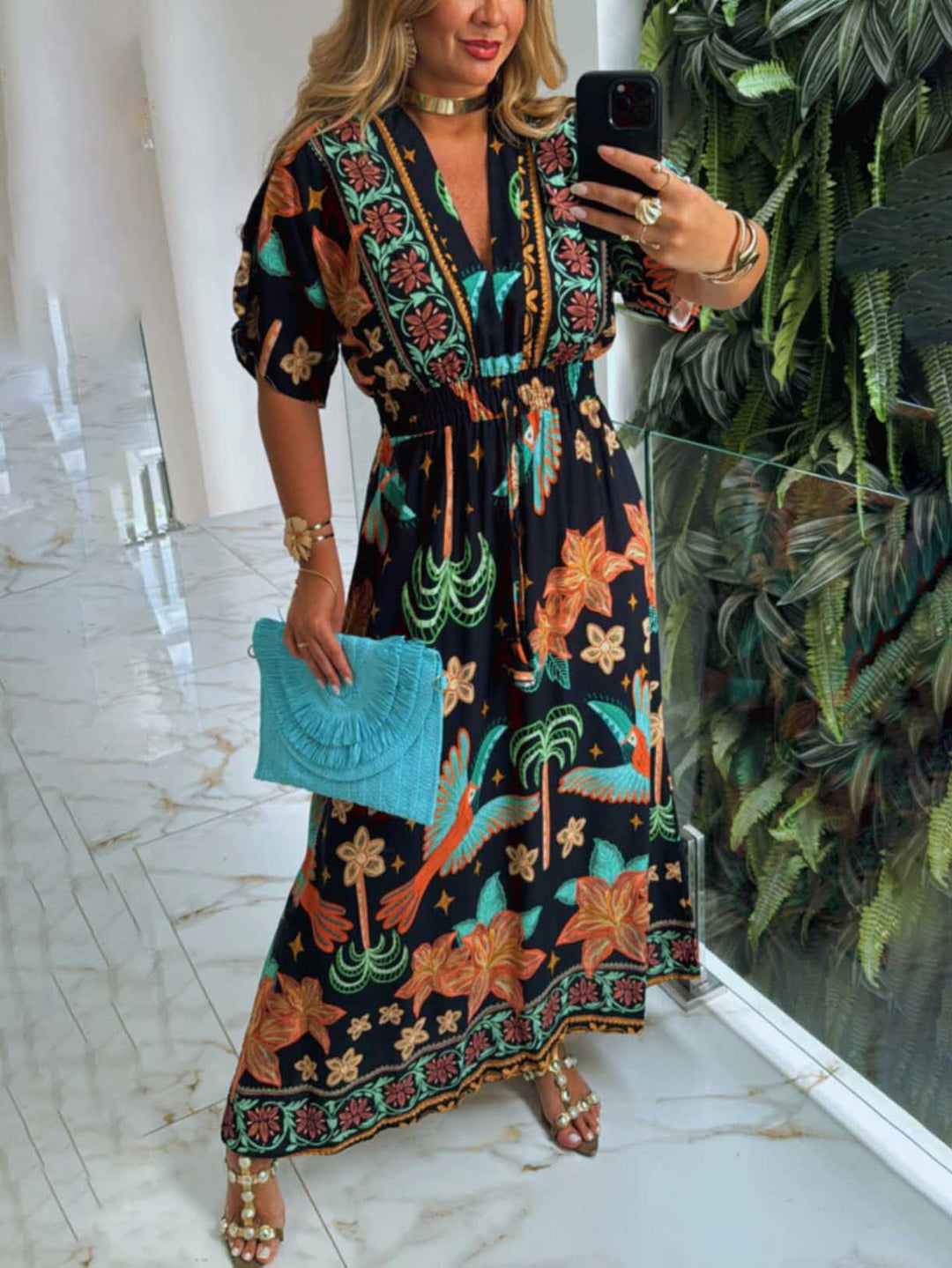 Unique Rainforest Coconut Tree Print Maxi Dress