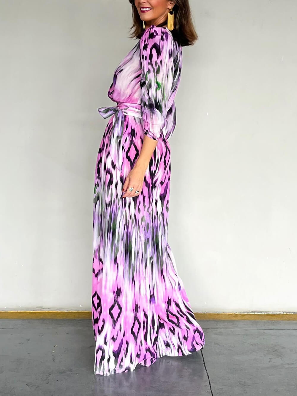 Exquisite Floral Print Pleated Tie-Waist Wide-Leg Jumpsuit