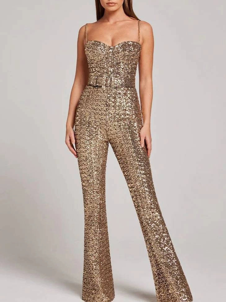 Wide Waistband Sequined Jumpsuit