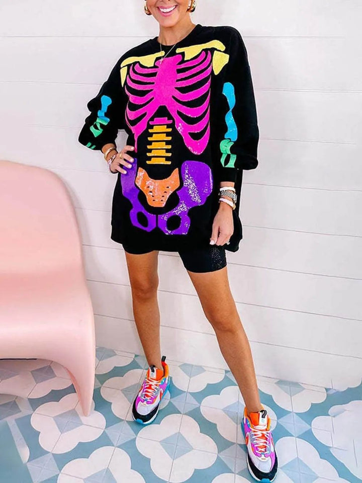 Sudadera con capucha con estampado de calavera de Halloween y arcoíris