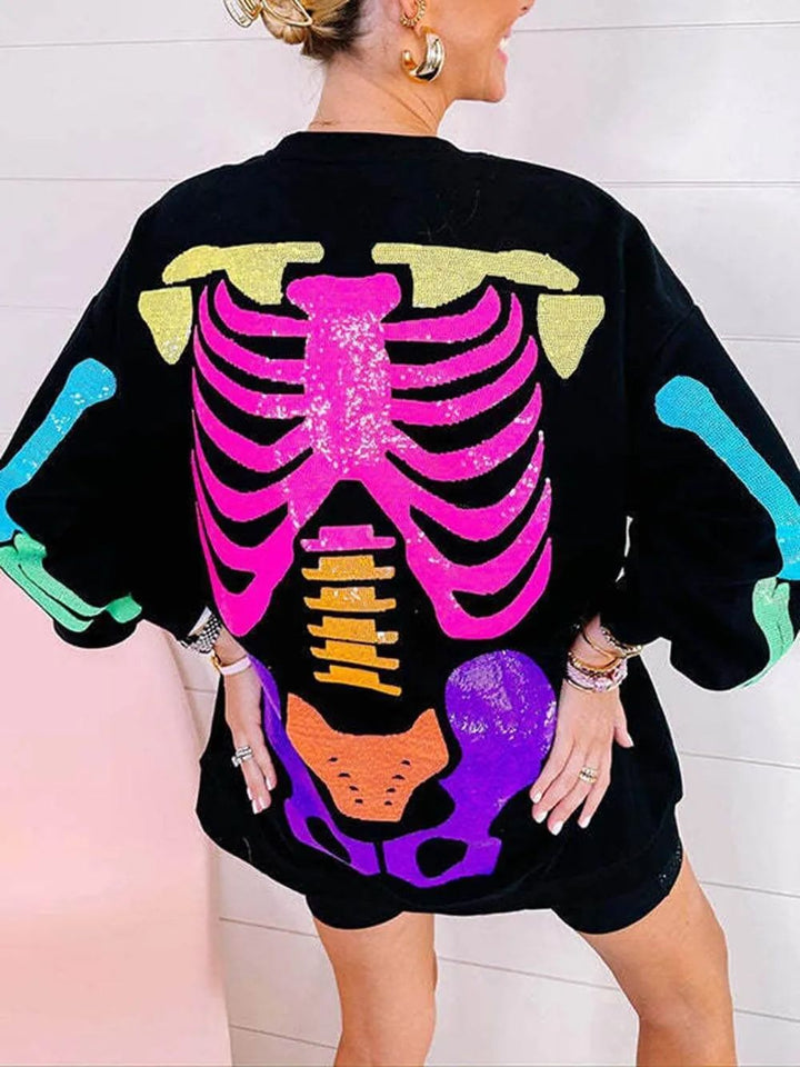 Sudadera con capucha con estampado de calavera de Halloween y arcoíris