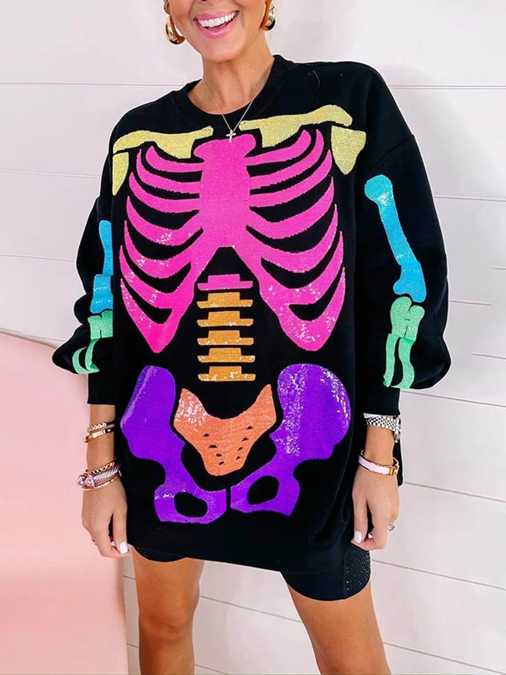 Sudadera con capucha con estampado de calavera de Halloween y arcoíris