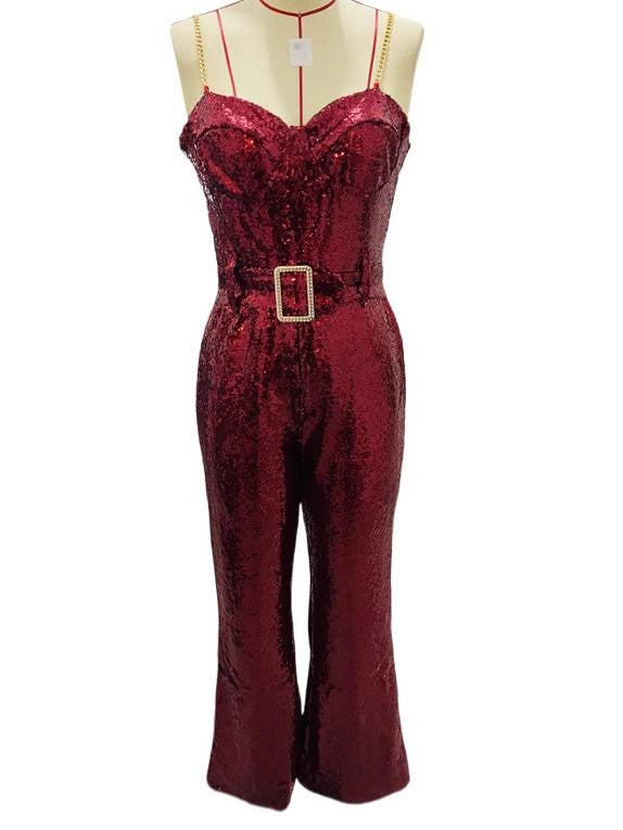 Wide Waistband Sequined Jumpsuit