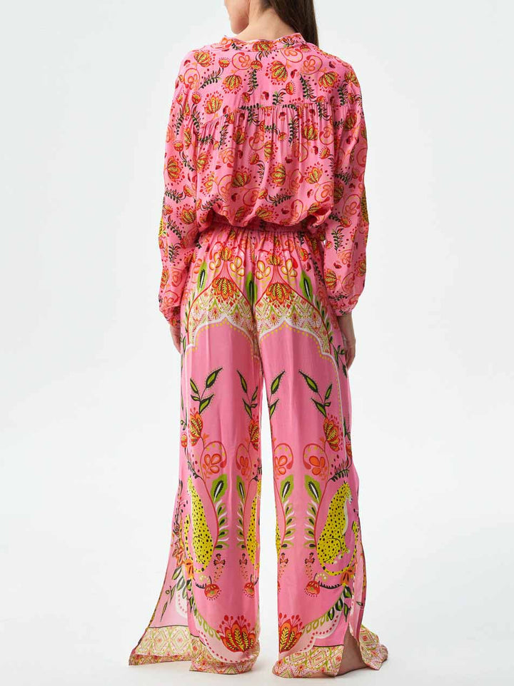 Unique Exquisite Floral Print Slit Wide-leg Pants