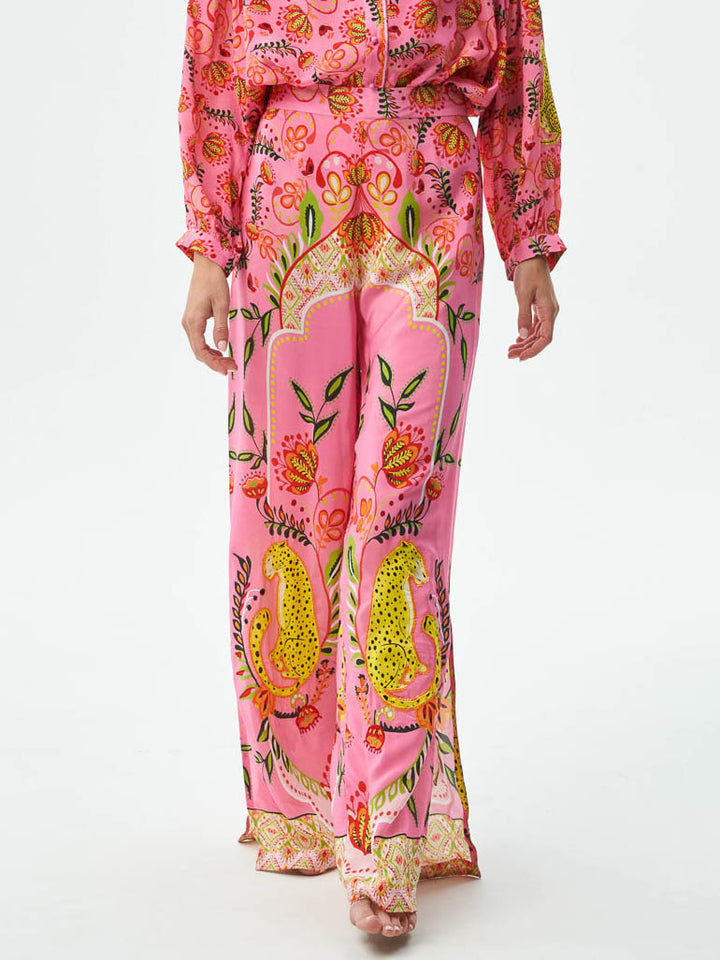 Unique Exquisite Floral Print Slit Wide-leg Pants