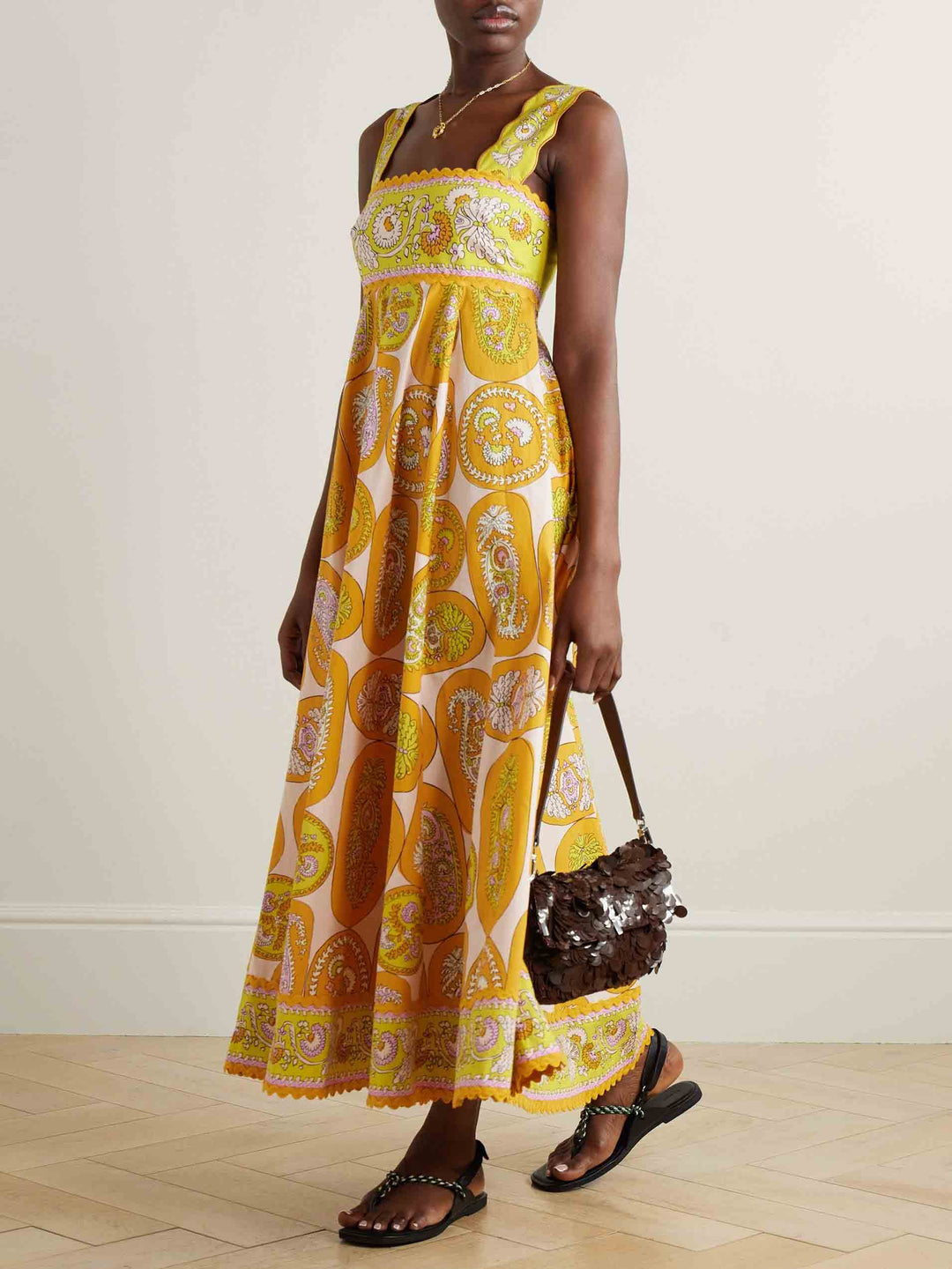 Exquisite Vintage Paisley Print A-Line Midi Dress