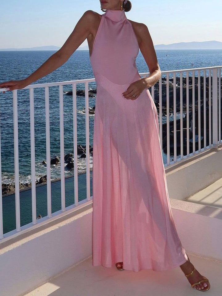 Elegant Sleeveless Off-Shoulder Solid Color Maxi Dress