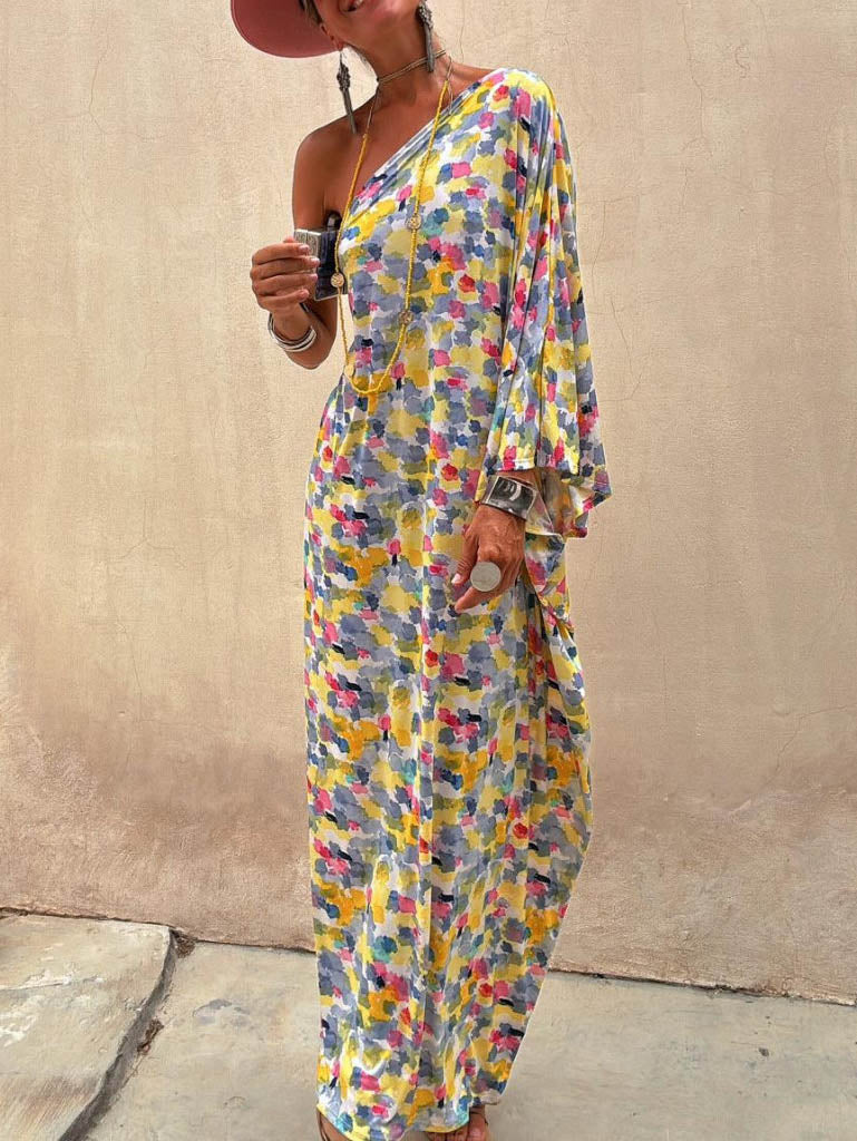 Casual Holiday Ink-dye Print Off-shoulder Maxi Dress