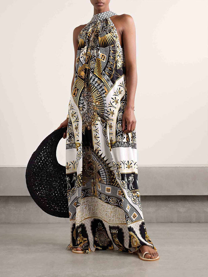 Unique Retro Gorgeous Pattern Print Maxi Dress