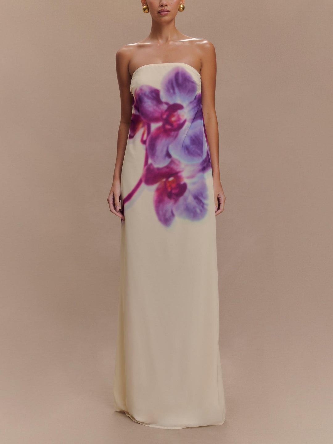 Casual Sexy Wrap Neck Orchid Print Maxi Dress